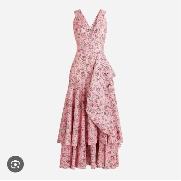 J. Crew Collection‎ Cross-back ruffle-hem dress in Ratti coral vines Size 6 - Picture 1 of 13